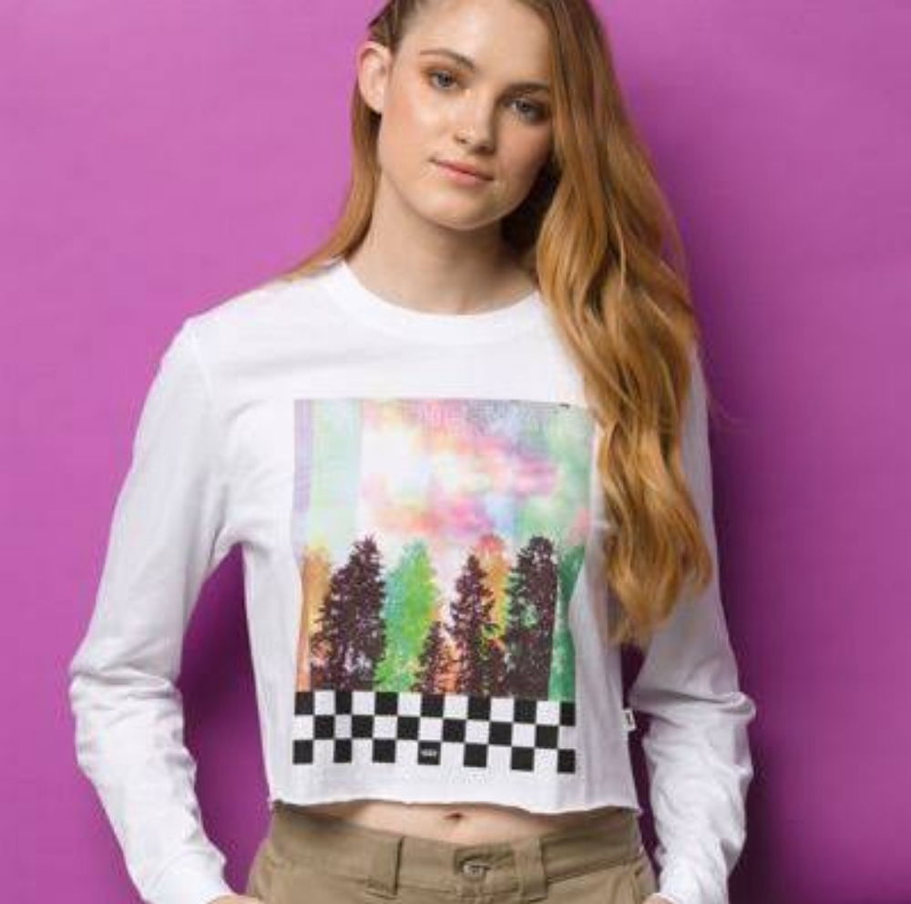 Vans Crop Top White Long Sleeve Womens Shirt - Picture 2 of 9